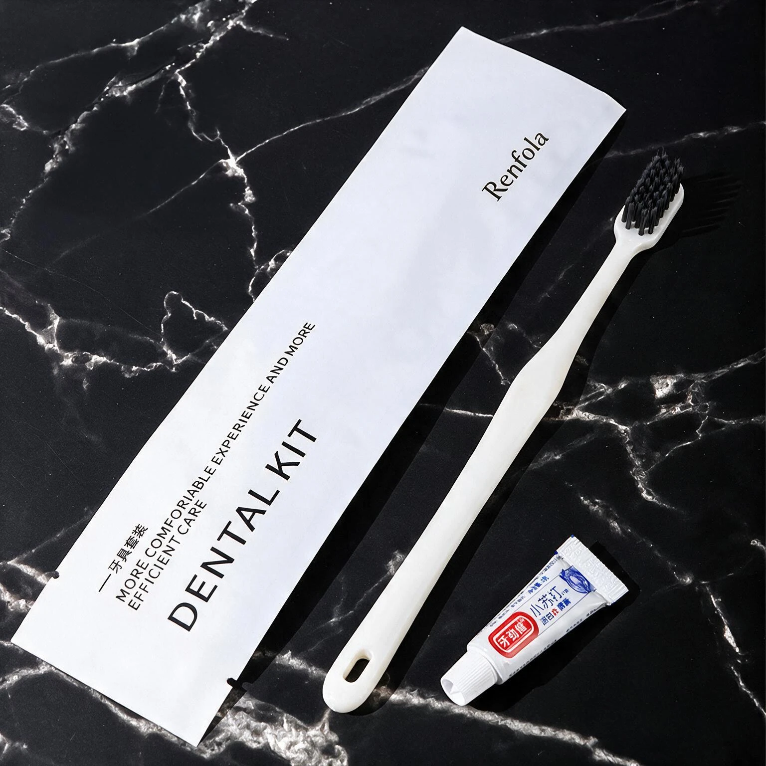 Renfola Mono Collection Hotel Dental Kit, White Handle with 3g Baking Soda Toothpaste