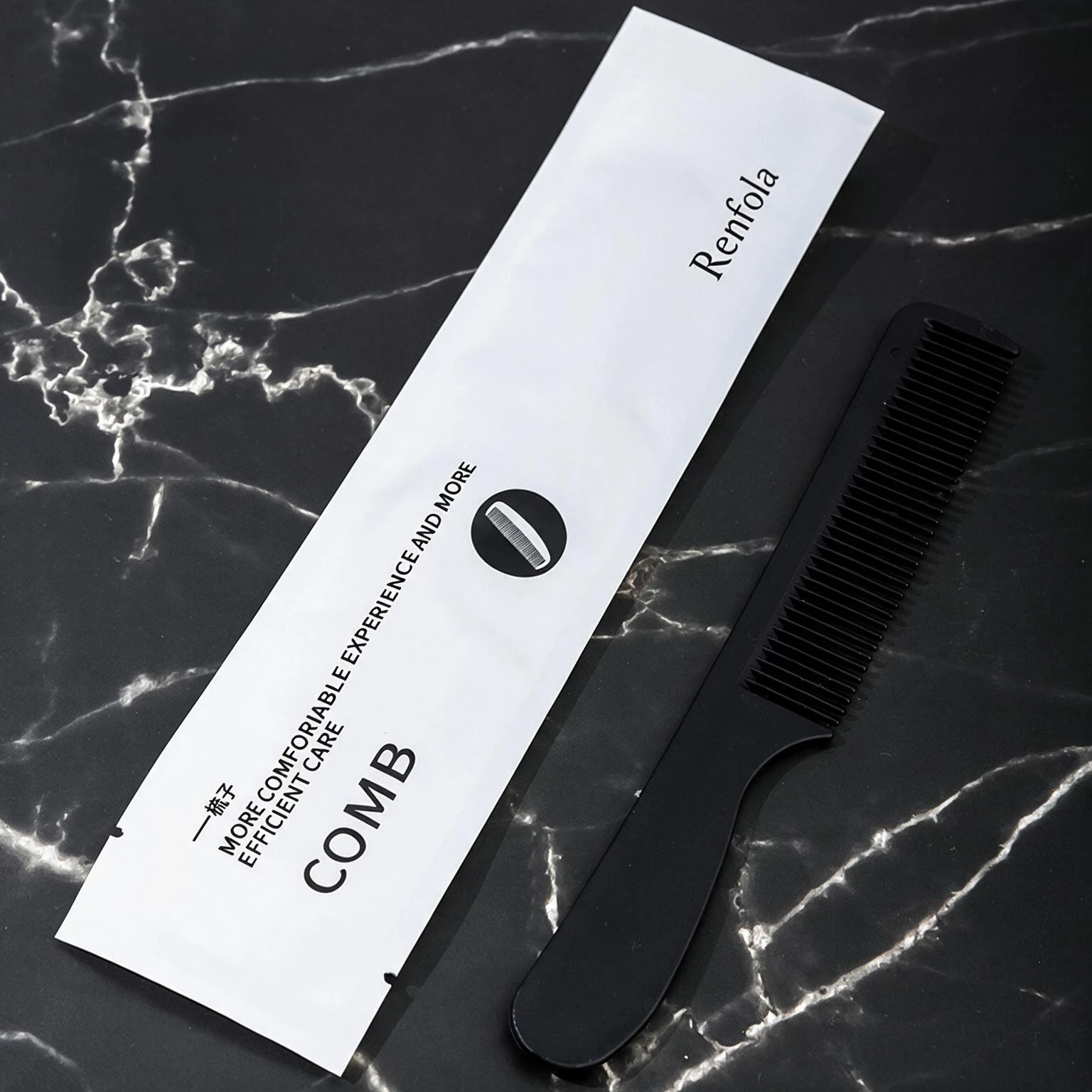 Renfola Mono Collection Hotel Comb, Black Flat-Handle