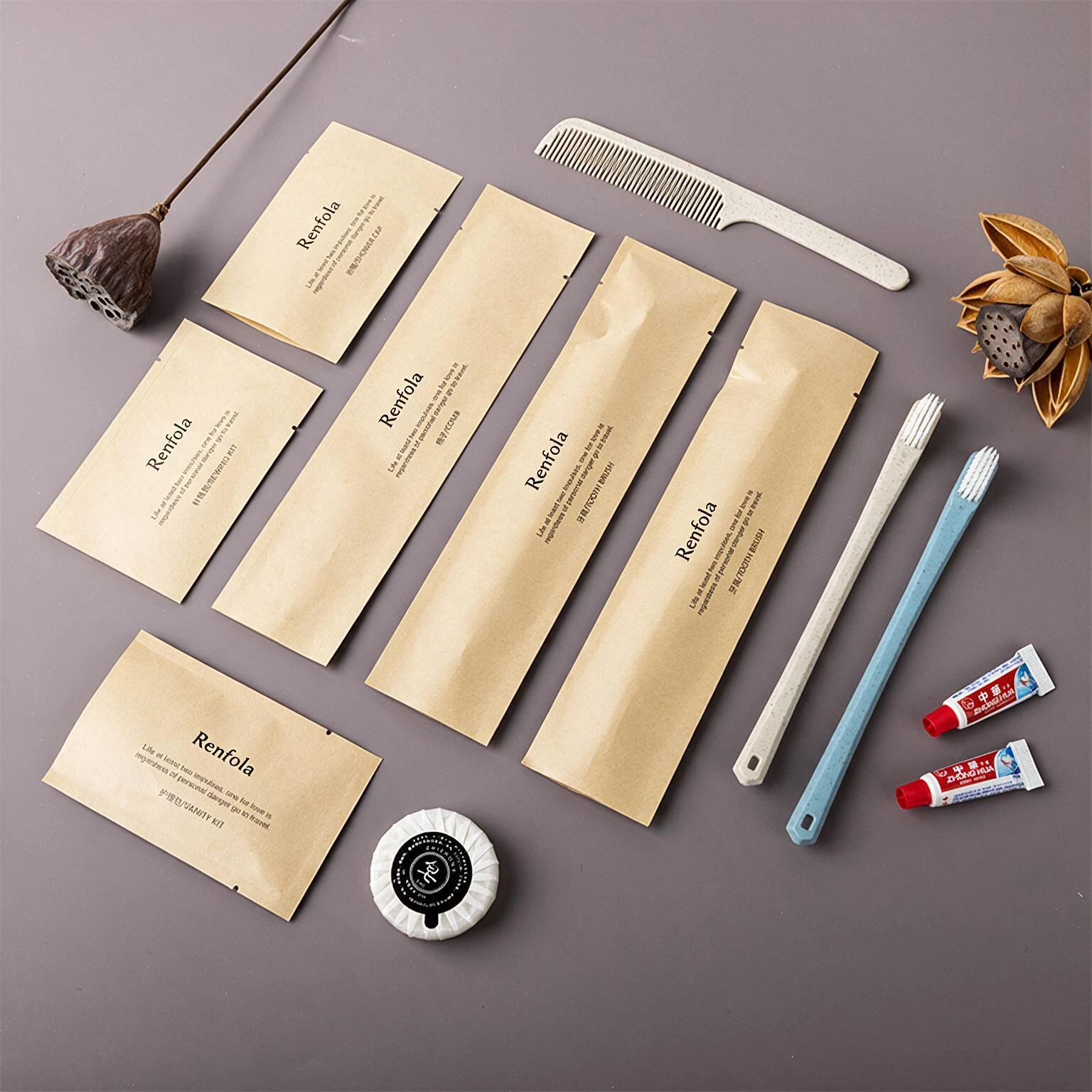 Renfola Atlas Collection Complete Hotel Amenity Kit, Kraft Paper Sachets