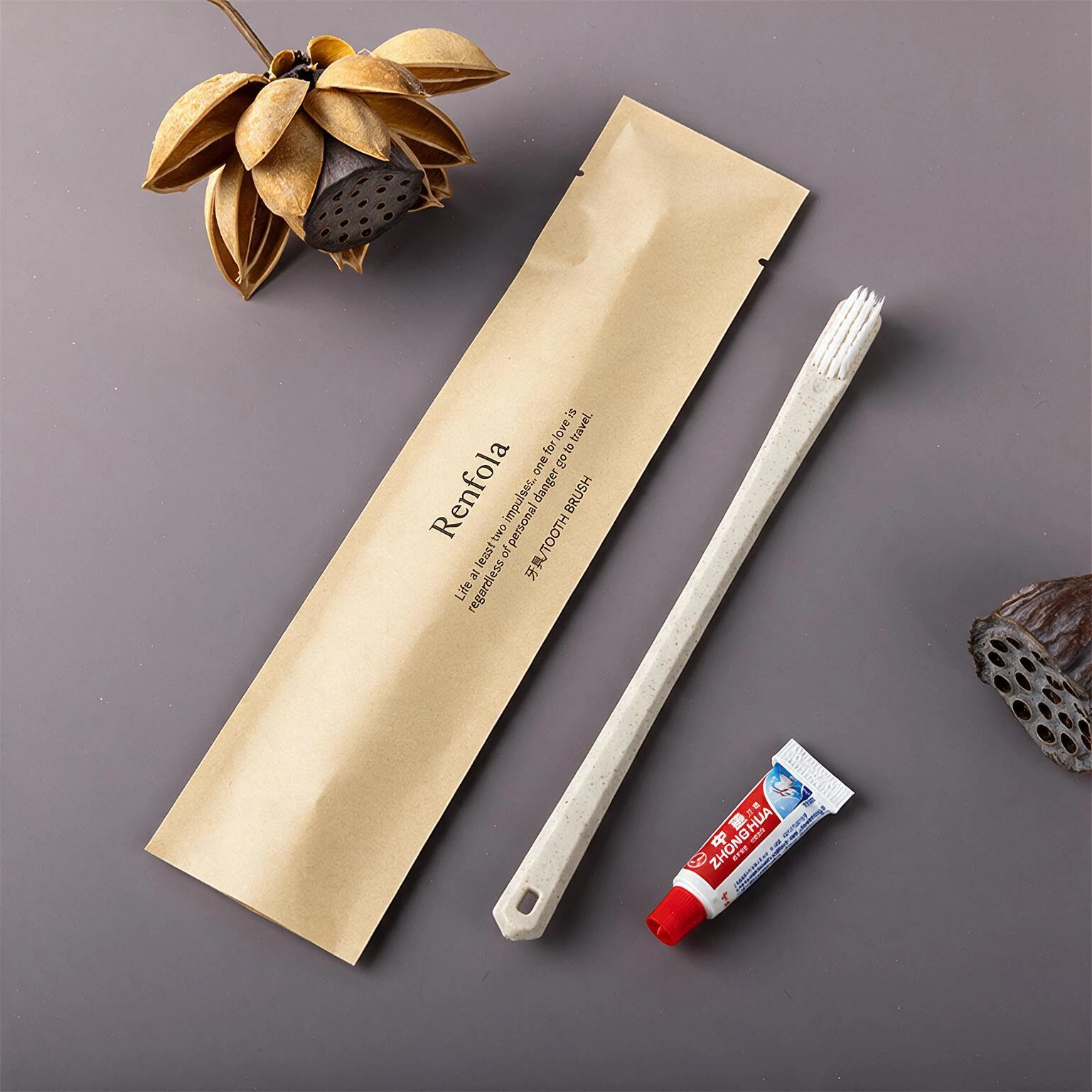 Renfola Atlas Collection Hotel Dental Kit, Natural Straw-Fibre Handle with 3g Toothpaste