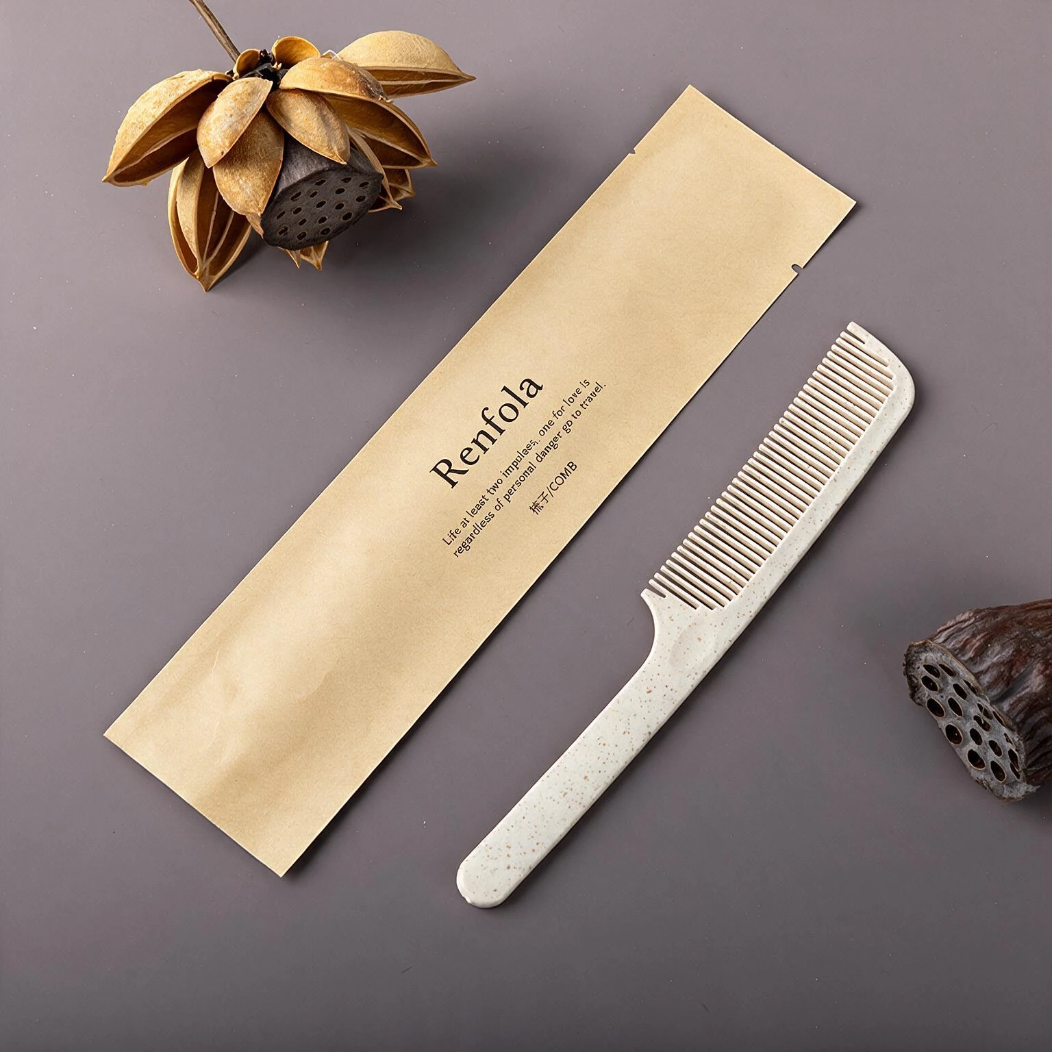 Renfola Atlas Collection Hotel Comb, Natural Straw-Fibre Long Handle