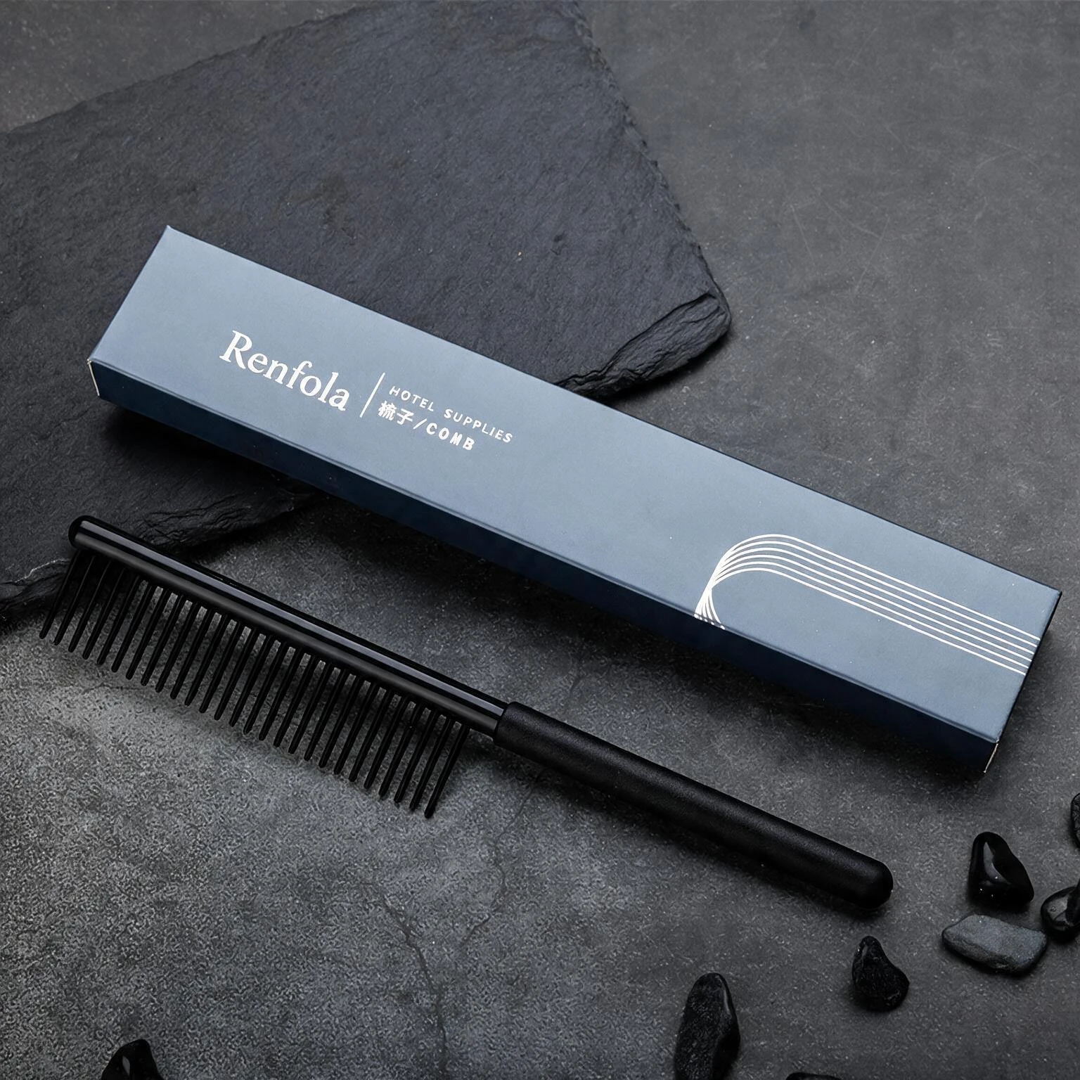 Renfola Sterling Collection Hotel Comb, Matte Black with Round Handle
