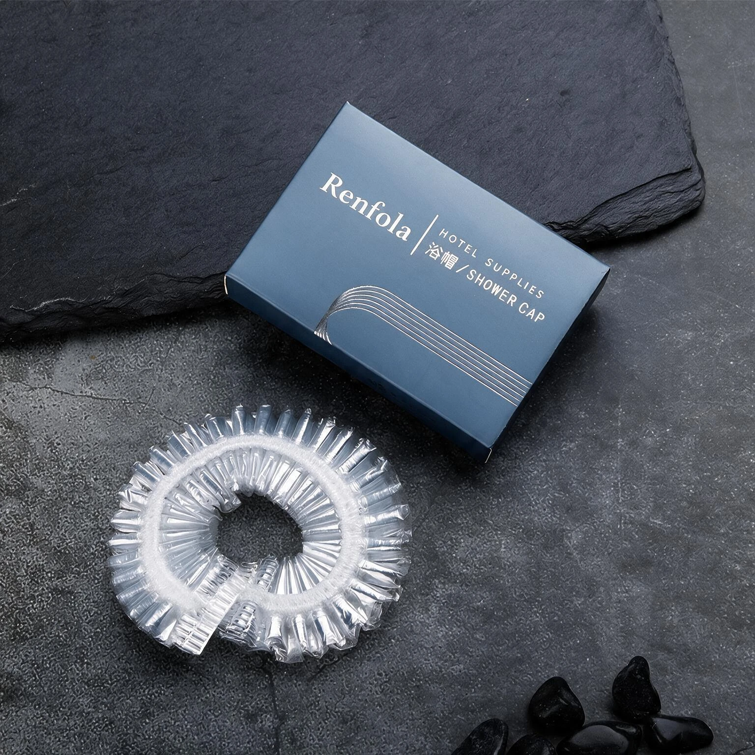 Renfola Sterling Collection Hotel Shower Cap, Clear Pleated in Rigid Box