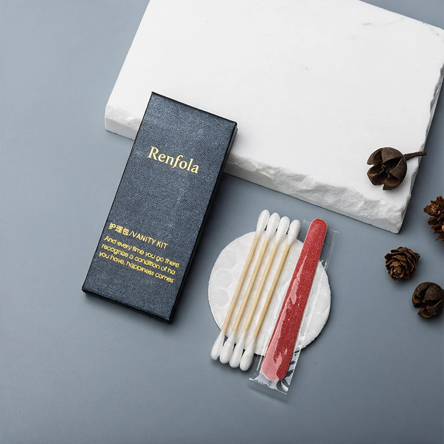 Renfola Marrakesh Collection Hotel Vanity Kit, 7 Pieces with Wood-Stem Buds