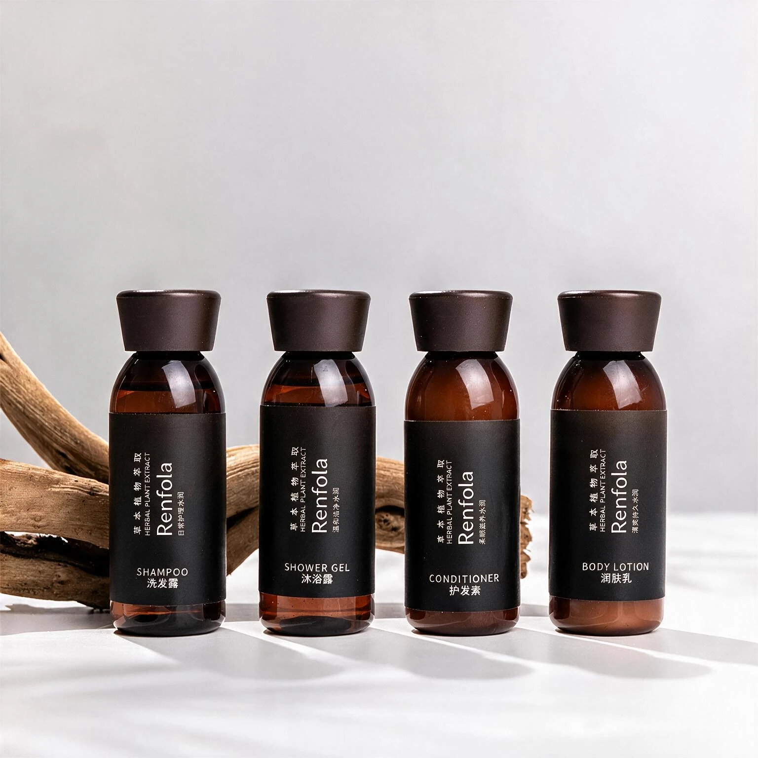 Renfola Terra Collection Hotel Toiletry Bottles, 40ml Four-Piece in Amber