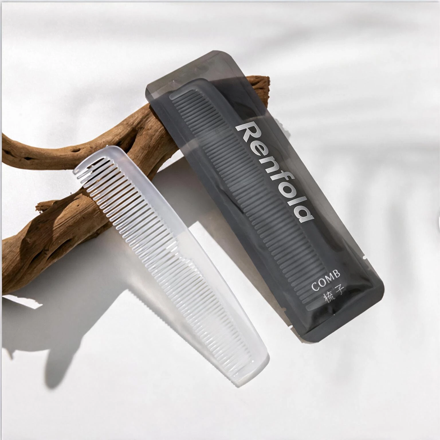 Renfola Juniper Collection Hotel Comb, Frosted Clear with Two Tooth Rows