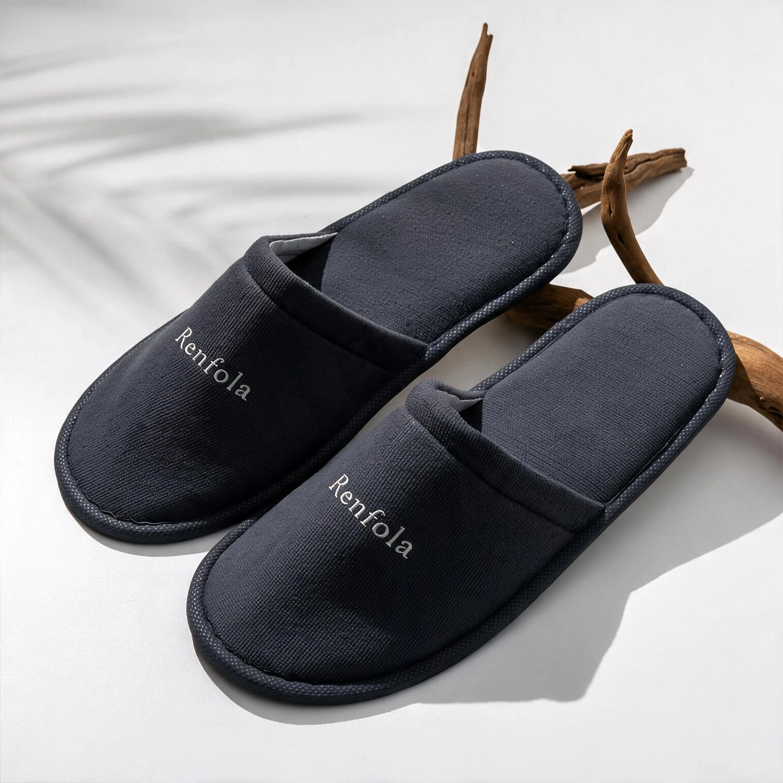Renfola Juniper Collection Hotel Slippers, Charcoal Brushed Fabric with Moulded Sole